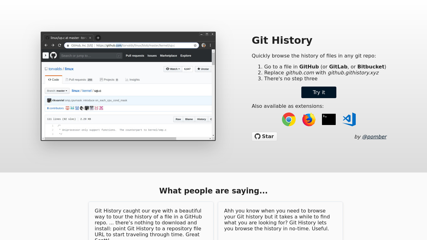 Git History Landing page