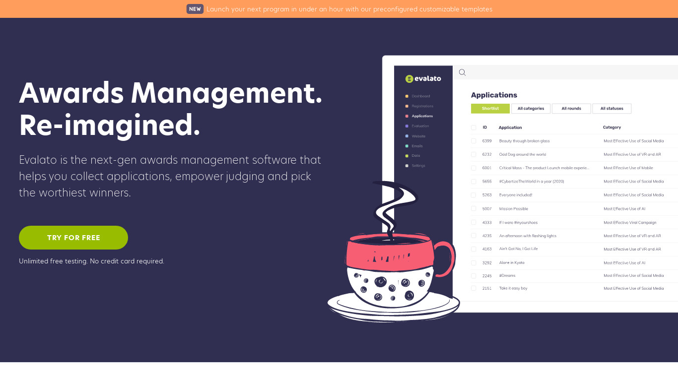 Evalato Landing page