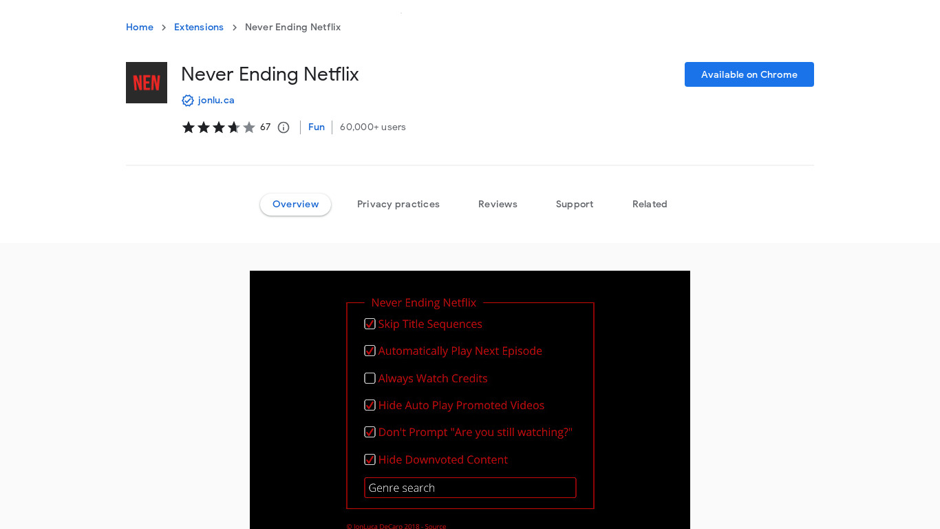 Never Ending Netflix Landing page