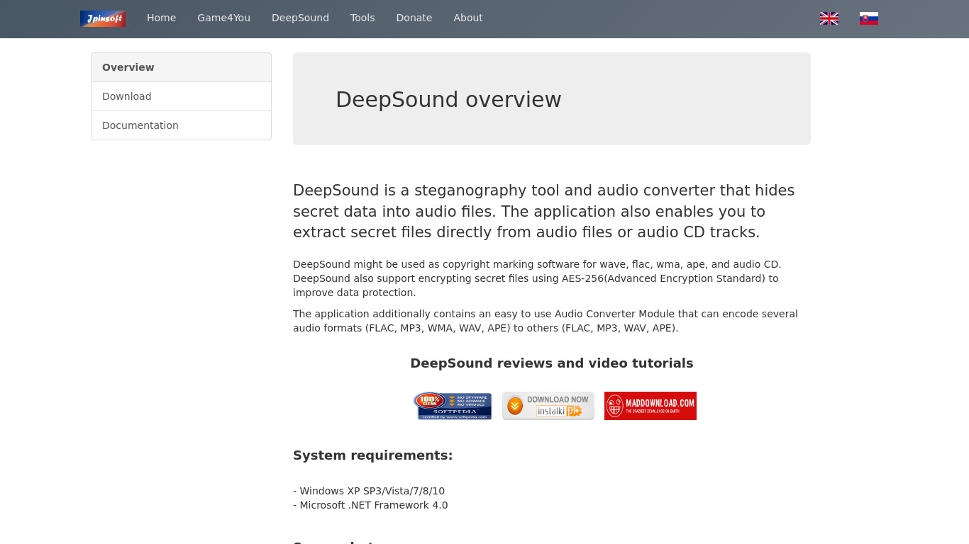 DeepSound Landing page