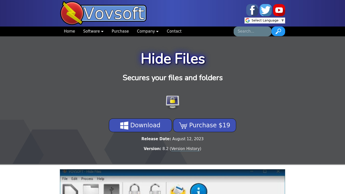 Vov Hide Files Landing page