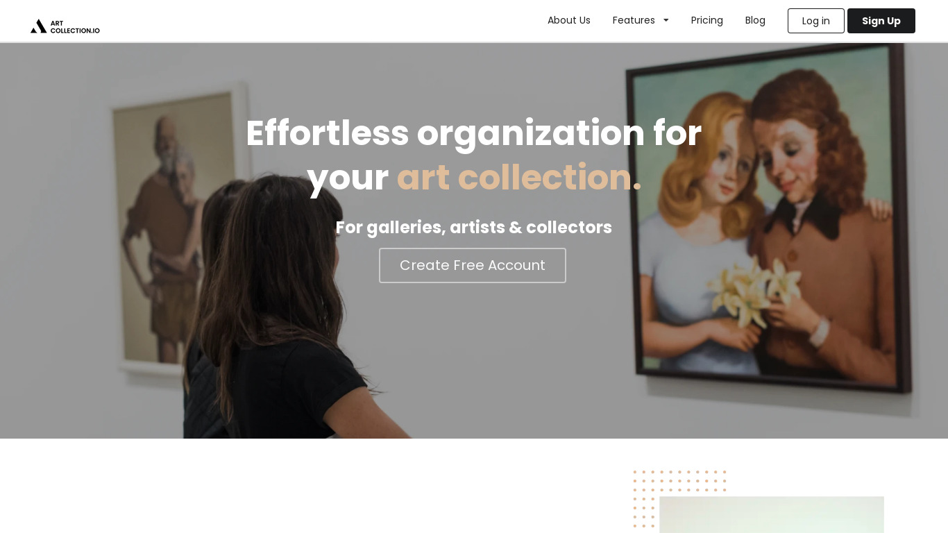 ArtCollection.io Landing page