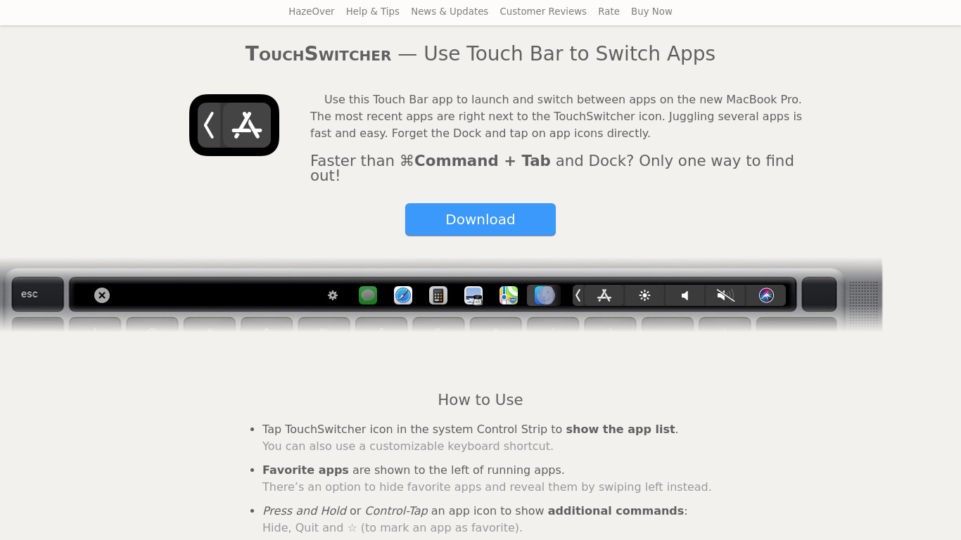 TouchSwitcher Landing page
