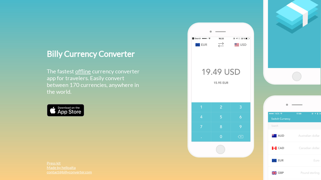 Billy Currency Converter Landing page