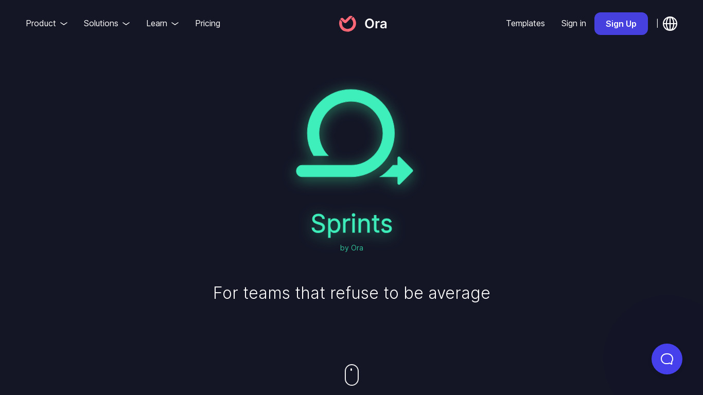 Sprints by Ora Landing page