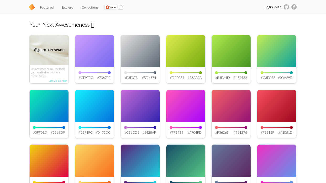 Gradient Cards Landing page