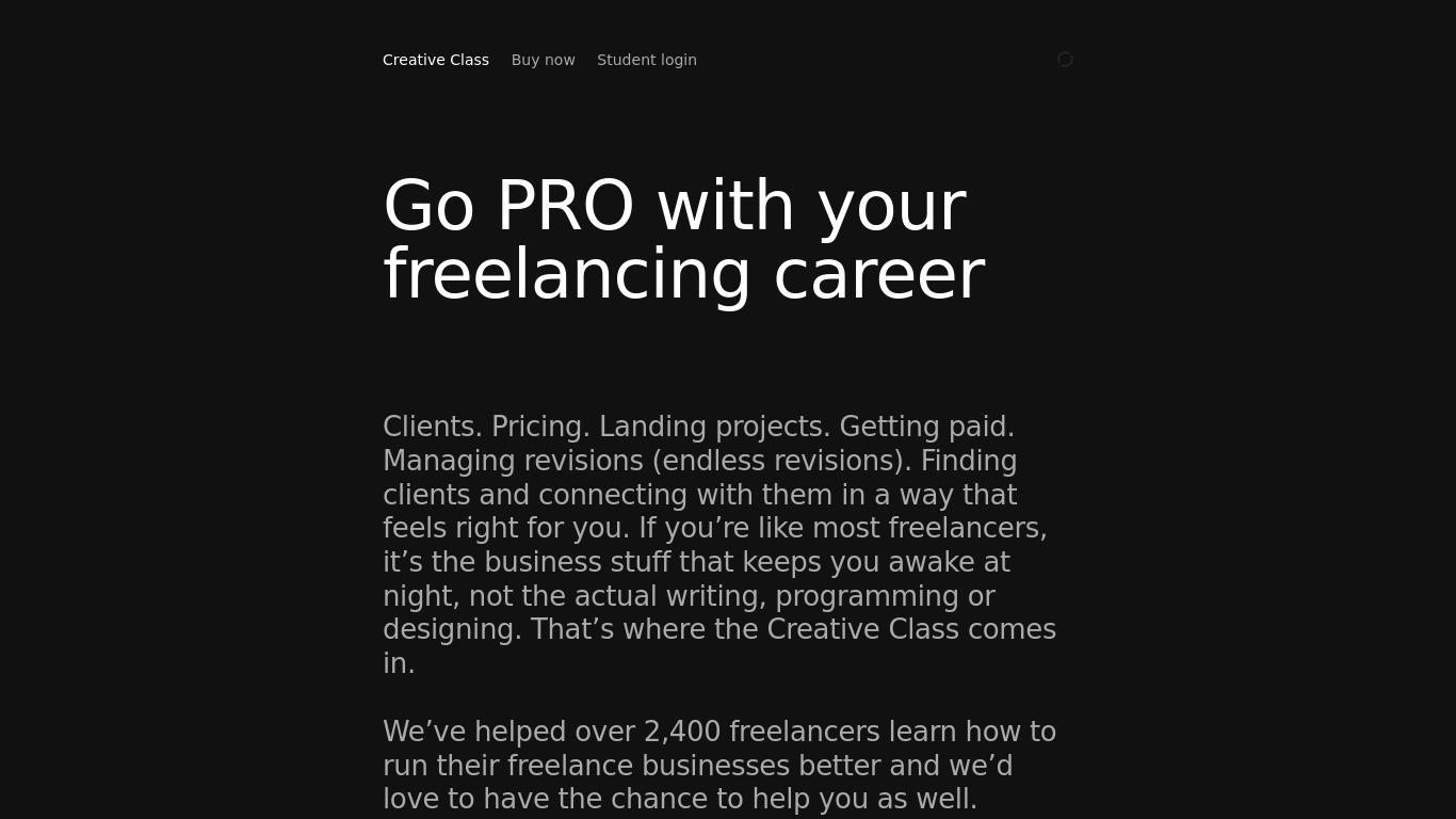 Creative Class Landing page