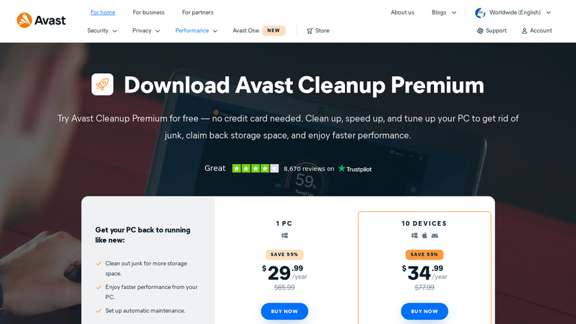 Avast Cleanup Landing Page
