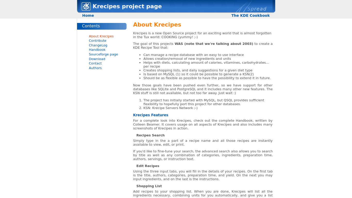Krecipes Landing page