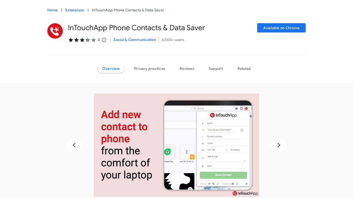 InTouchApp Firefox Extension Landing page