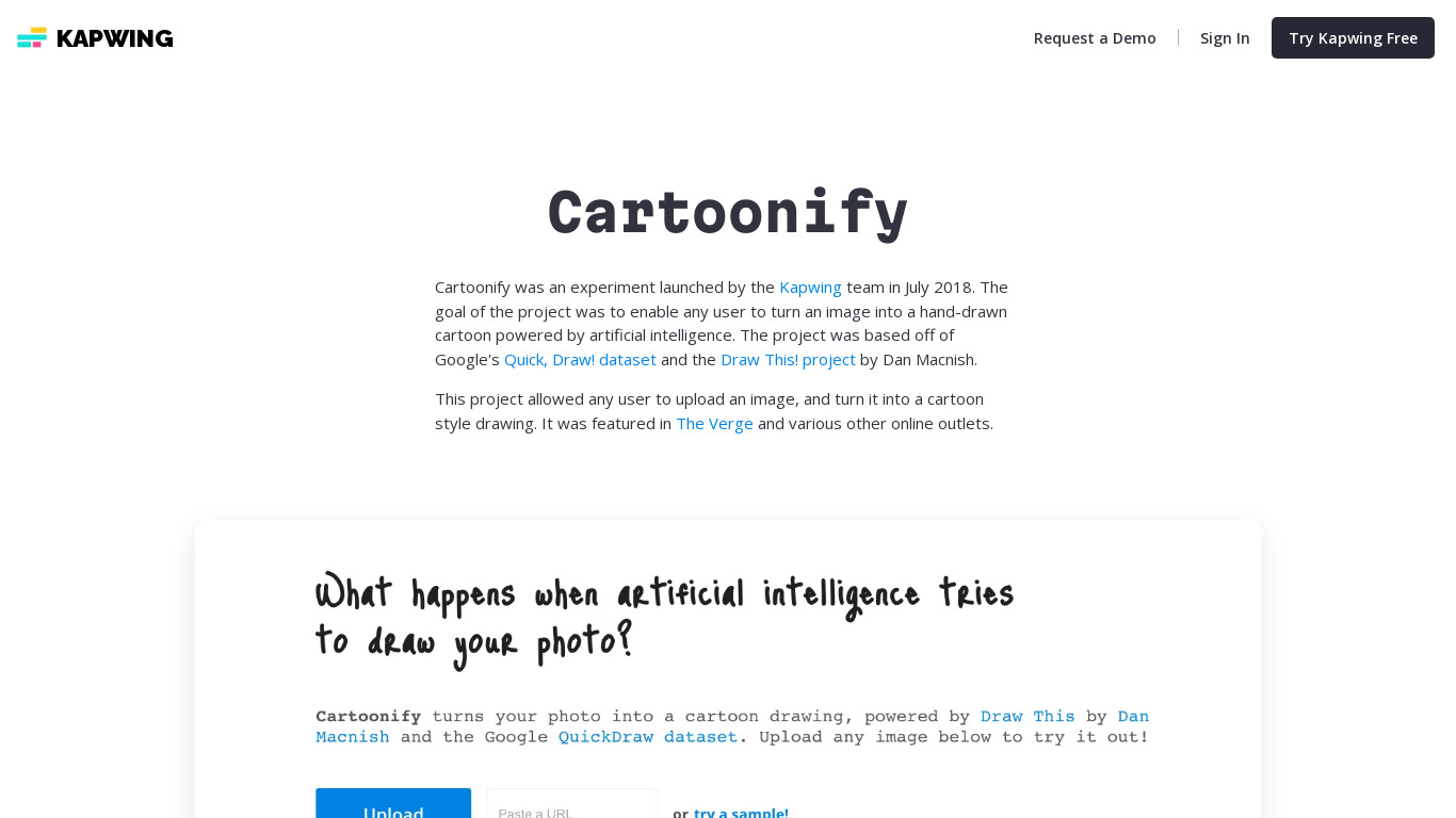 Cartoonify Landing page