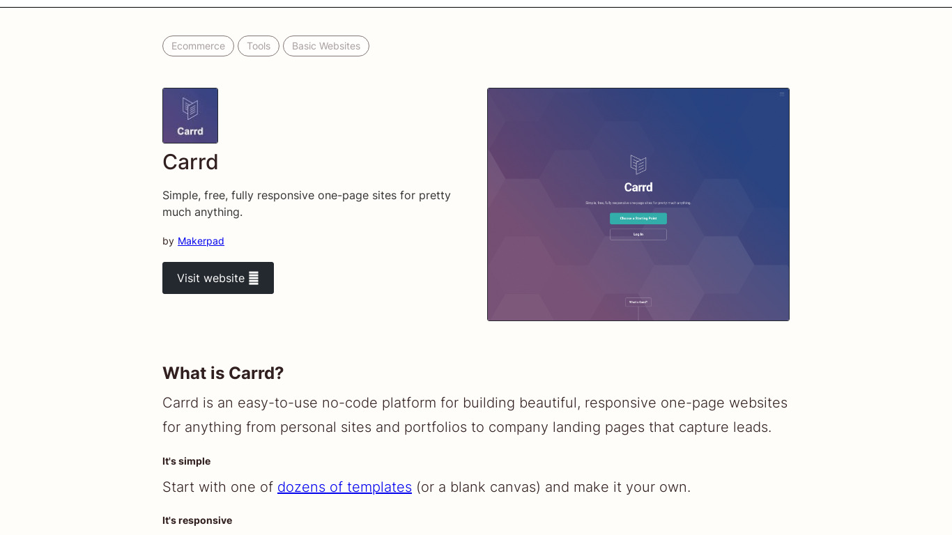 Carrd Template Marketplace Landing page