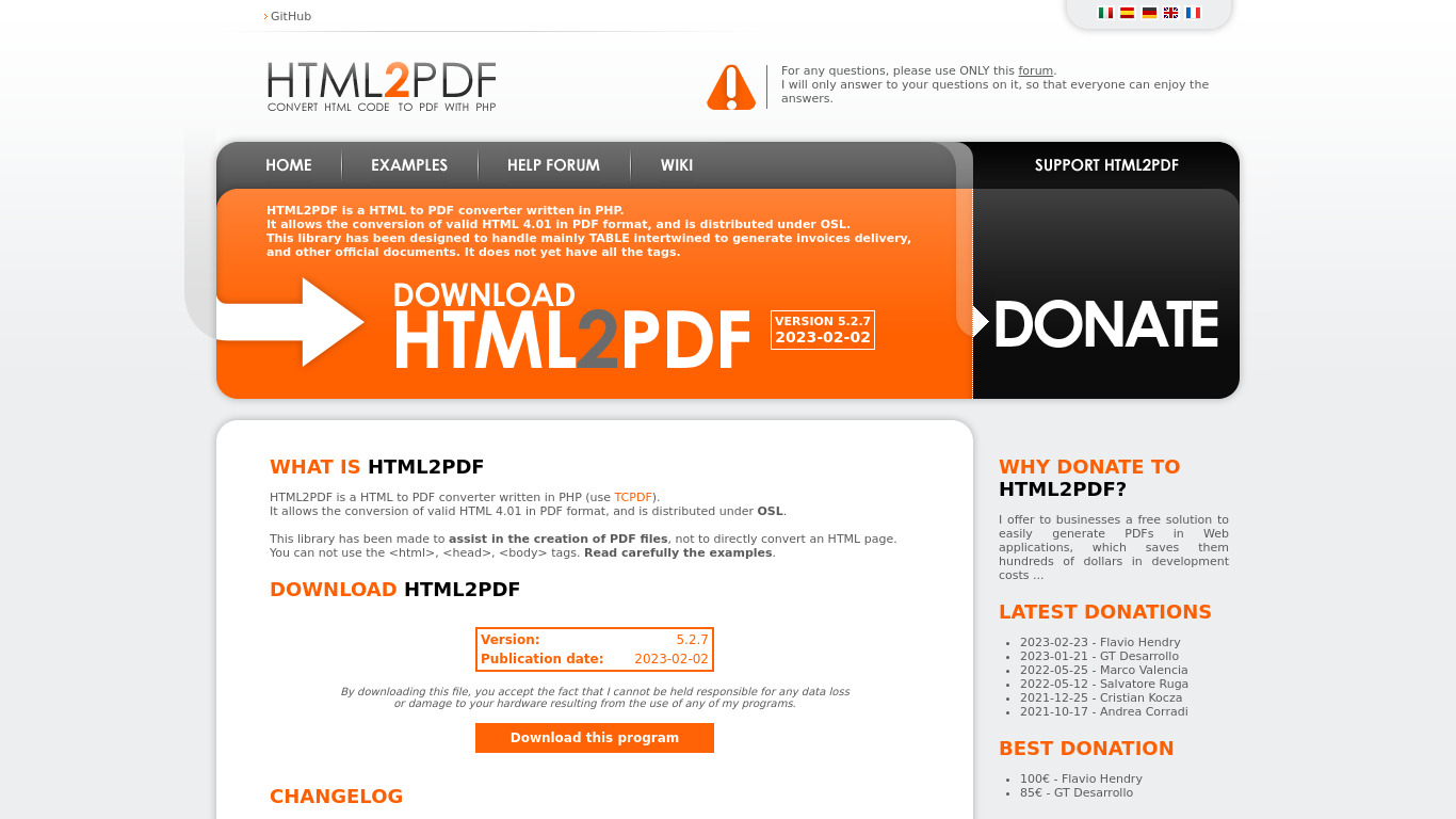 HTML2PDF.fr Landing page