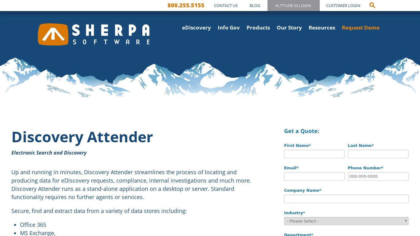 info.sherpasoftware.com Discovery Attender Landing page