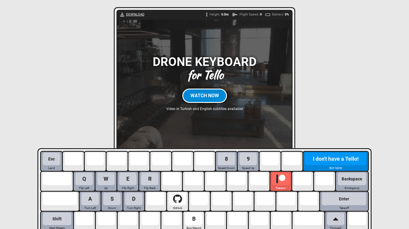 Drone Keyboard for Tello Landing page