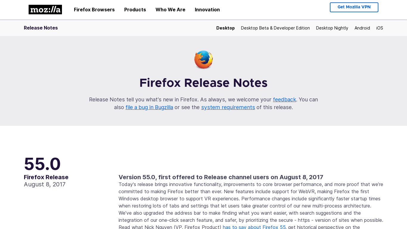 WebVR in Firefox Landing page