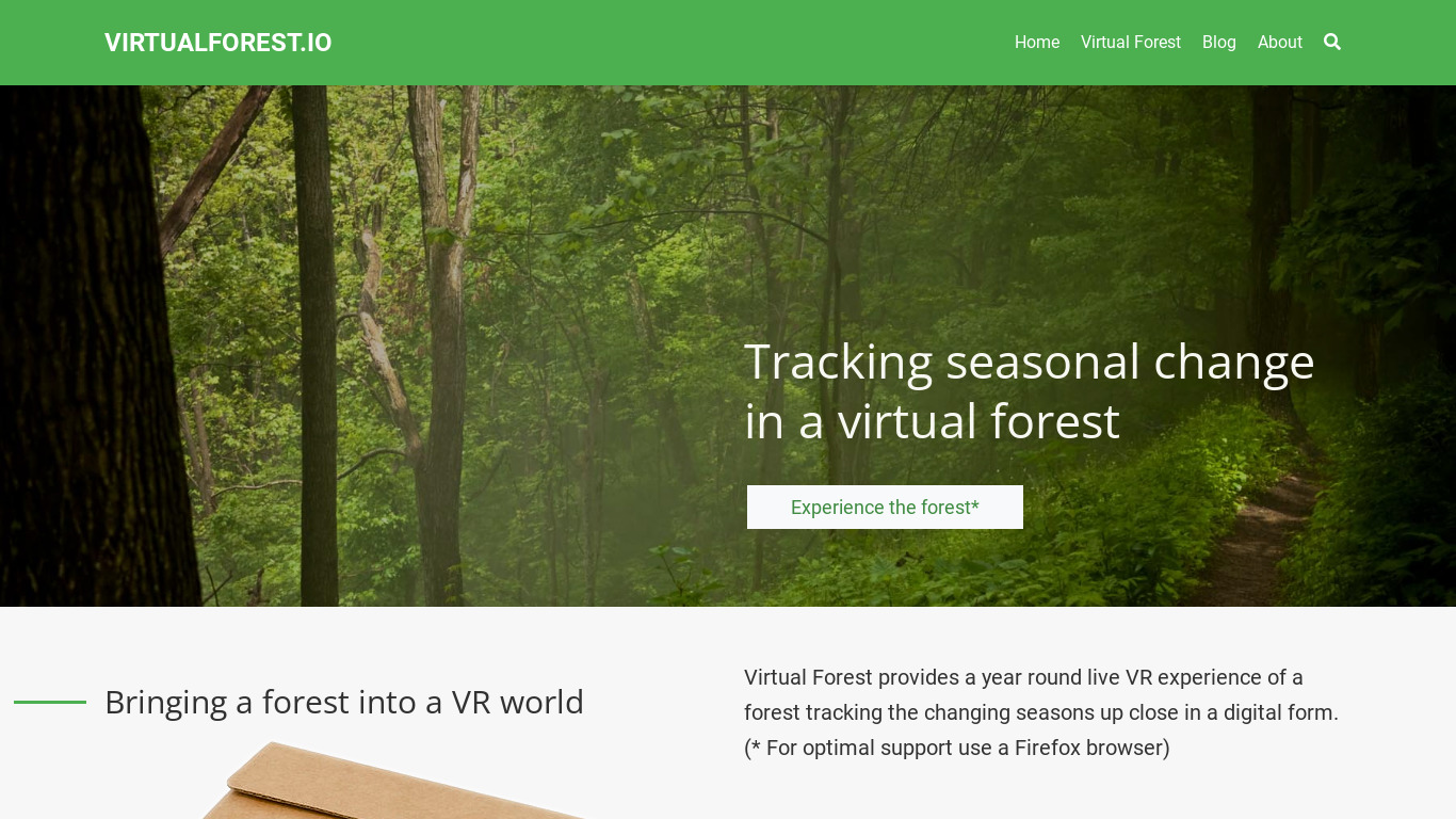 Virtual Forest Landing page