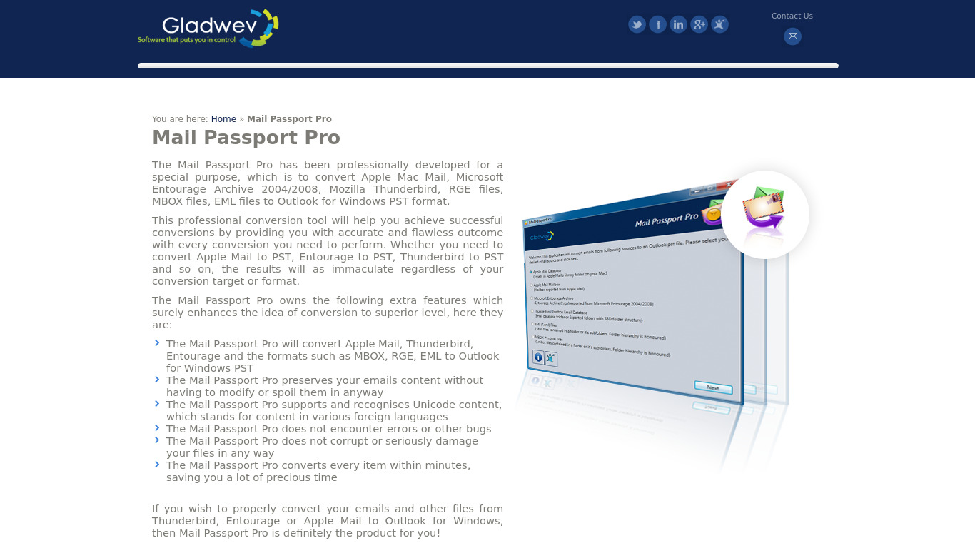 Mail Passport Pro Landing page