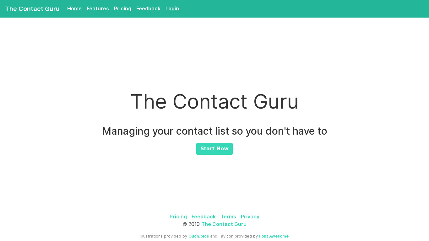 The Contact Guru Landing page