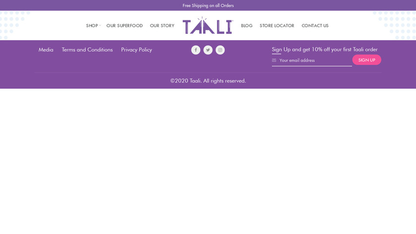 Taalifoods.com Landing Page