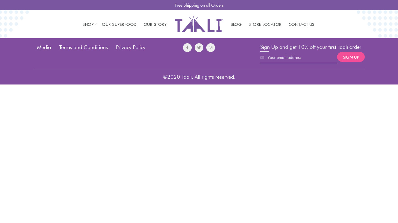 Taalifoods.com Landing page