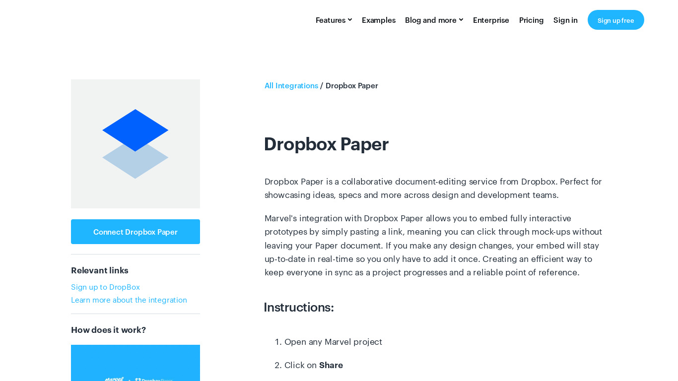 Marvel + Dropbox Paper Landing page