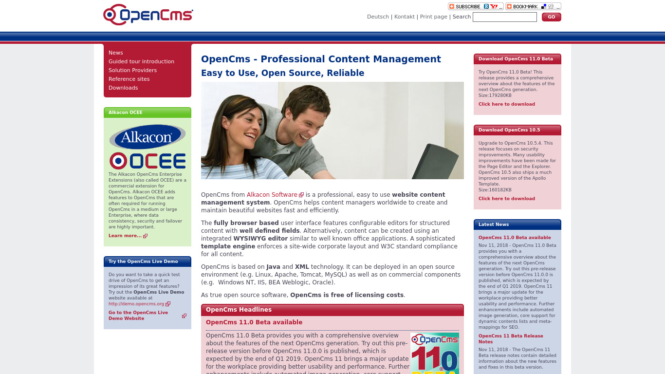 OpenCMS Landing page