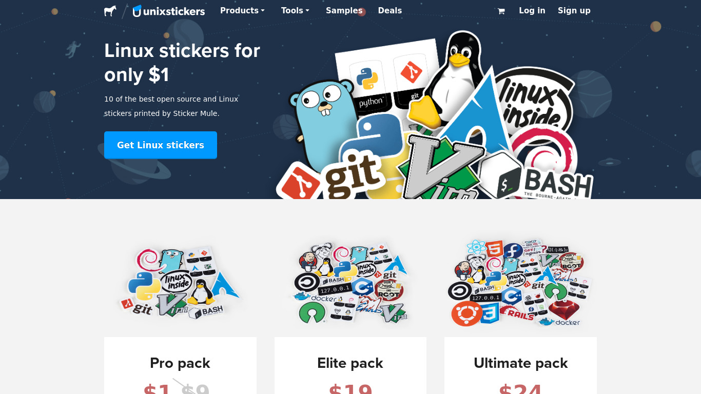 Unixstickers by Sticker Mule Landing page