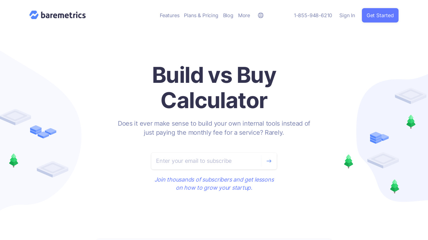 Build vs. Buy Calculator Landing page