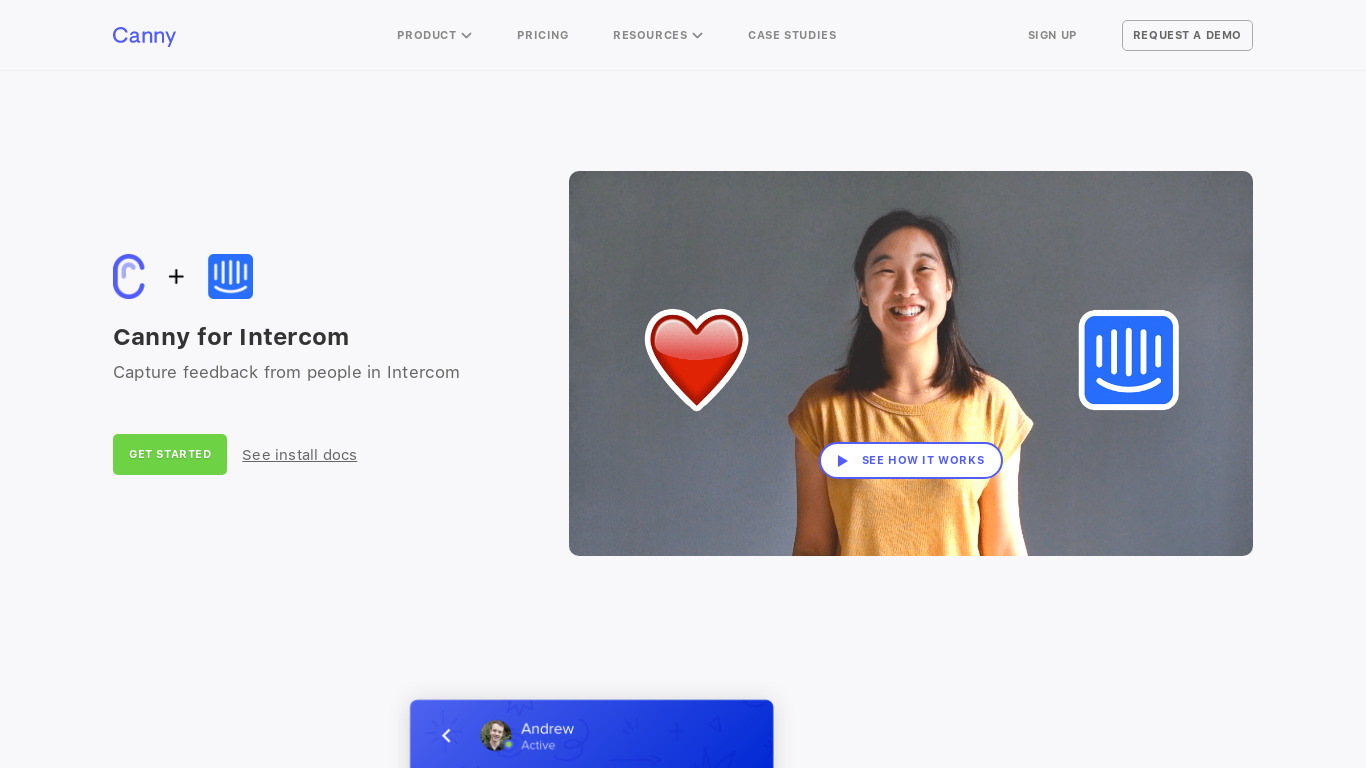 Canny for Intercom Landing page