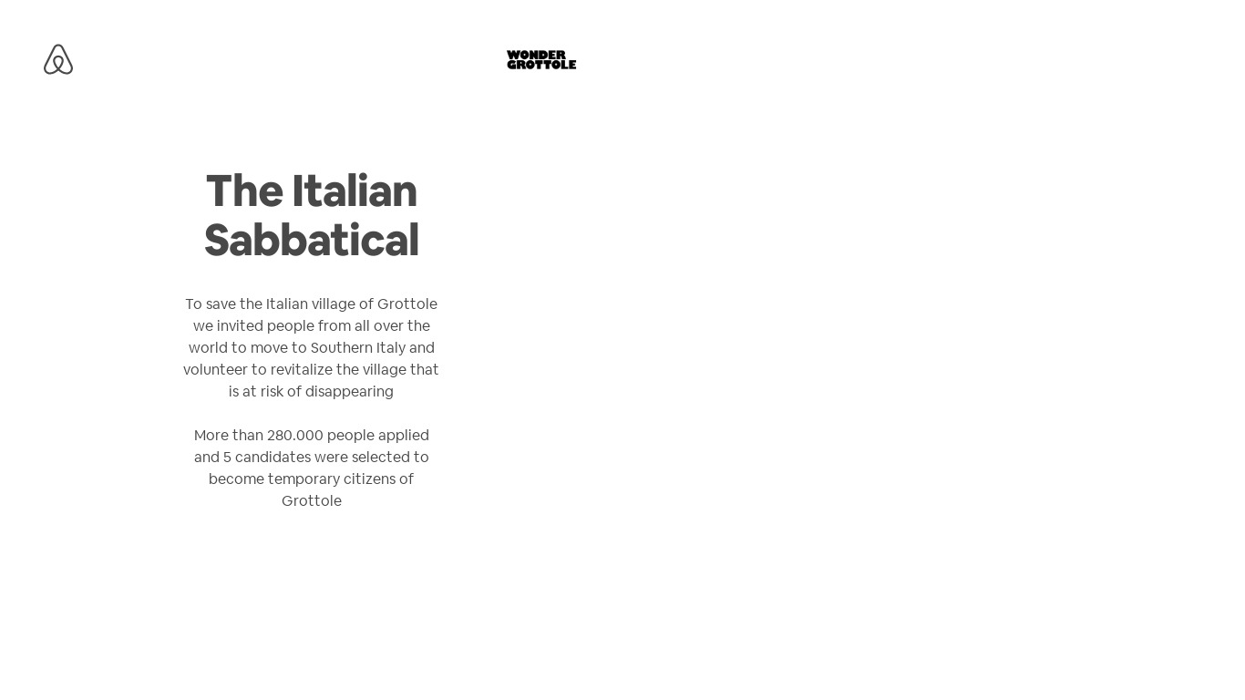 Italian Sabbatical by AirBnb Landing page