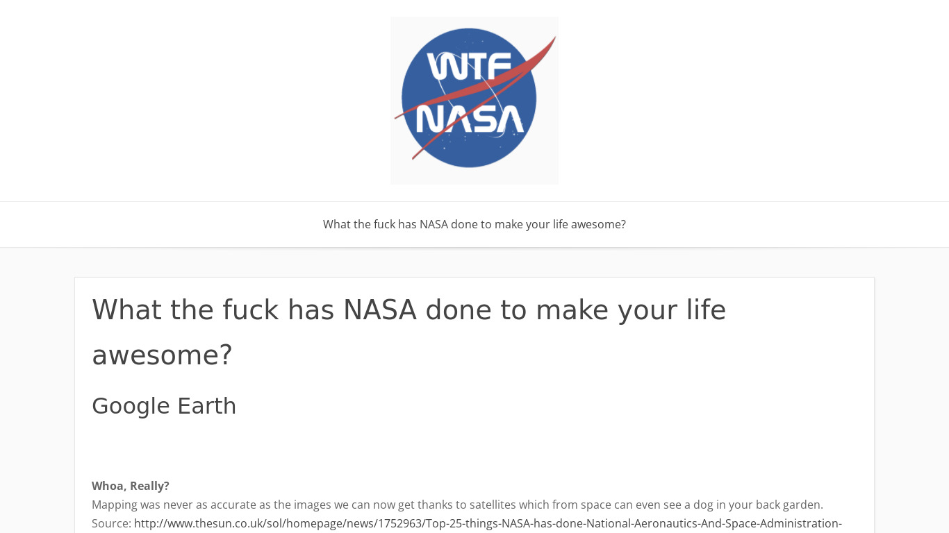 WTF NASA Landing page
