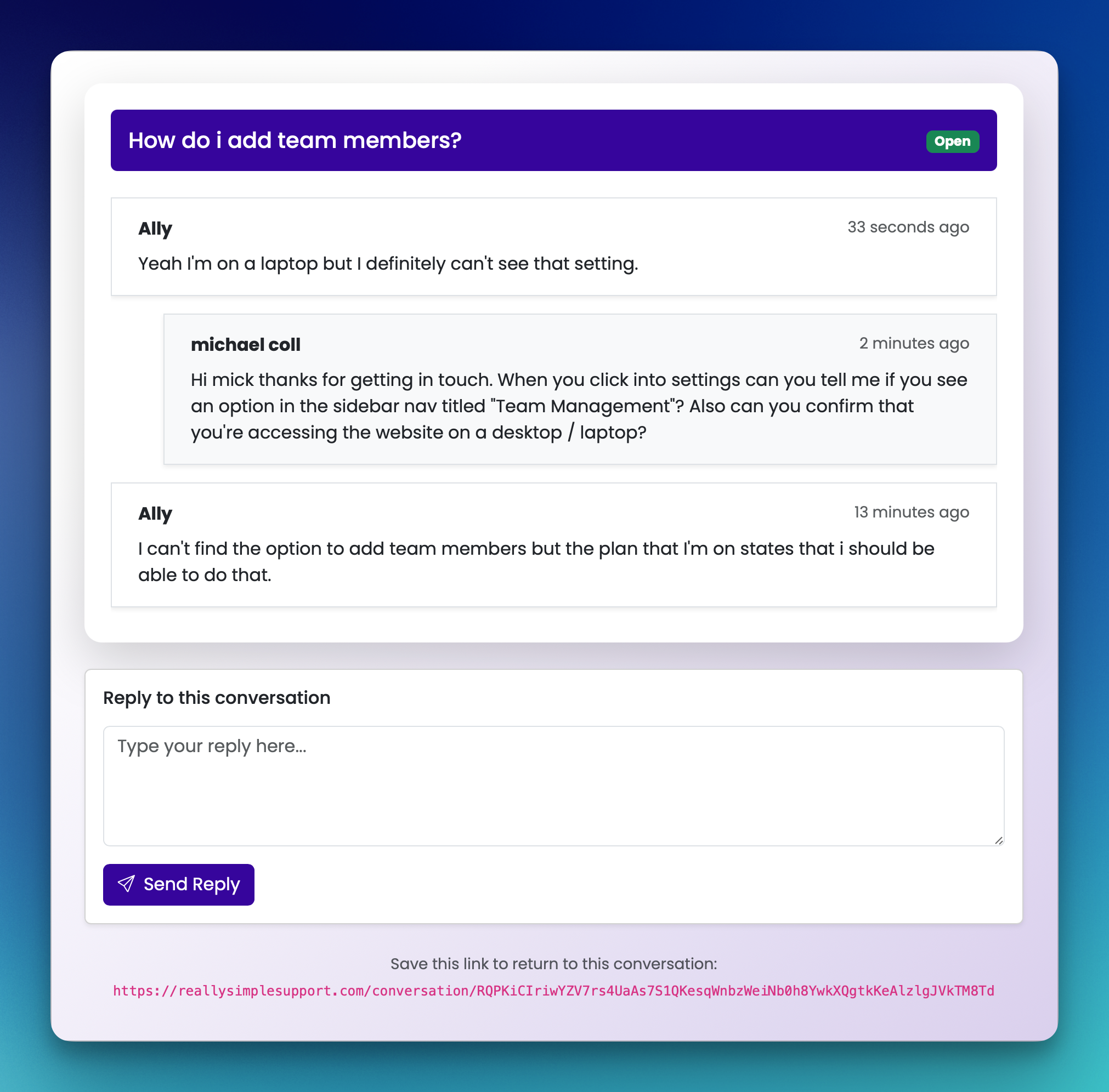 Really Simple Support Customer View