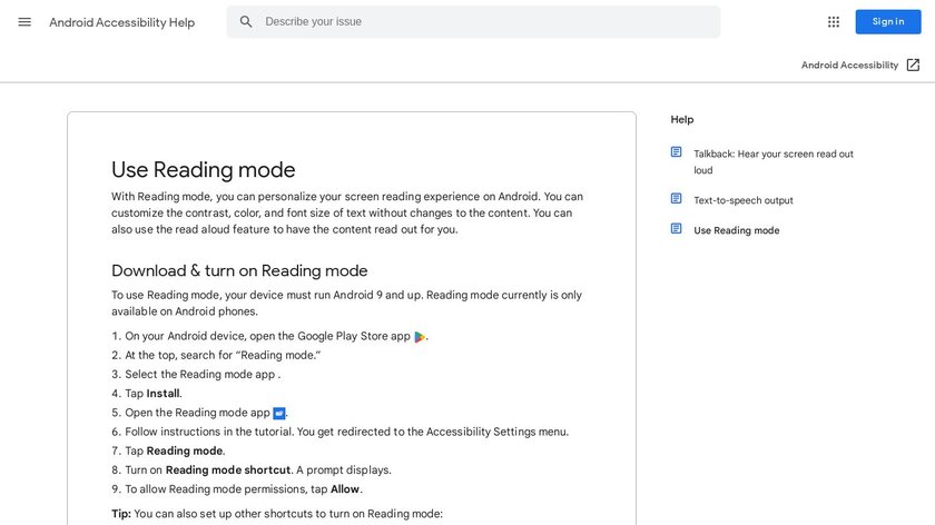 Reading Mode Landing Page