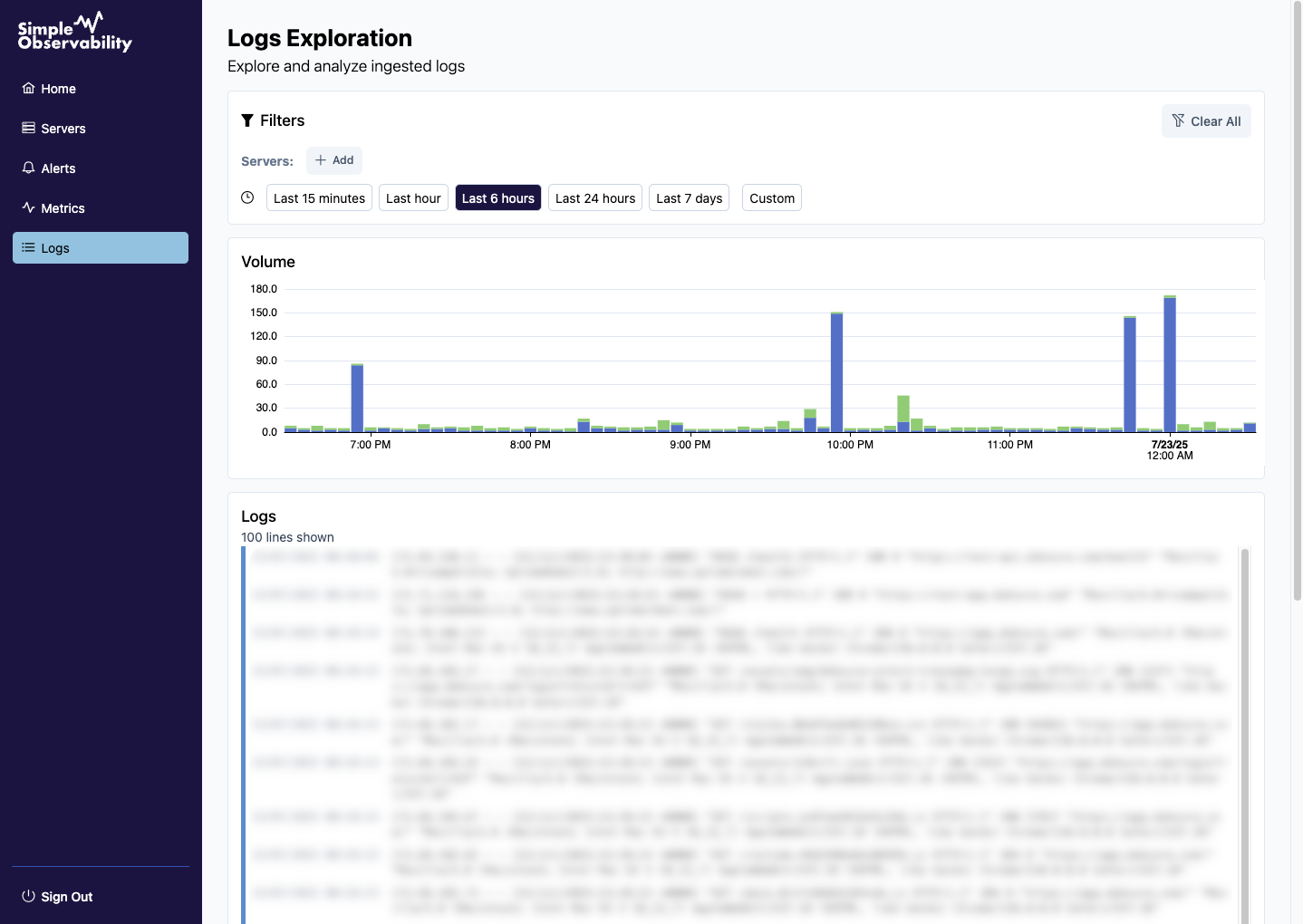Simple Observability Logs exploration
