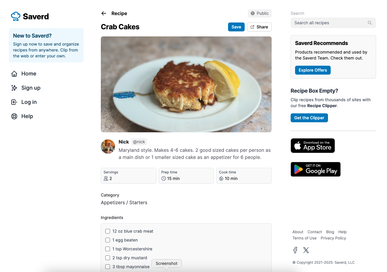 Saverd Recipe Page