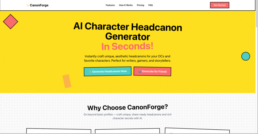 CharacterHeadcanon.net Landing Page
