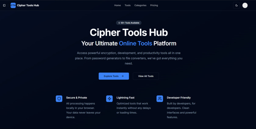 Cipher Tools Hub Landing Page