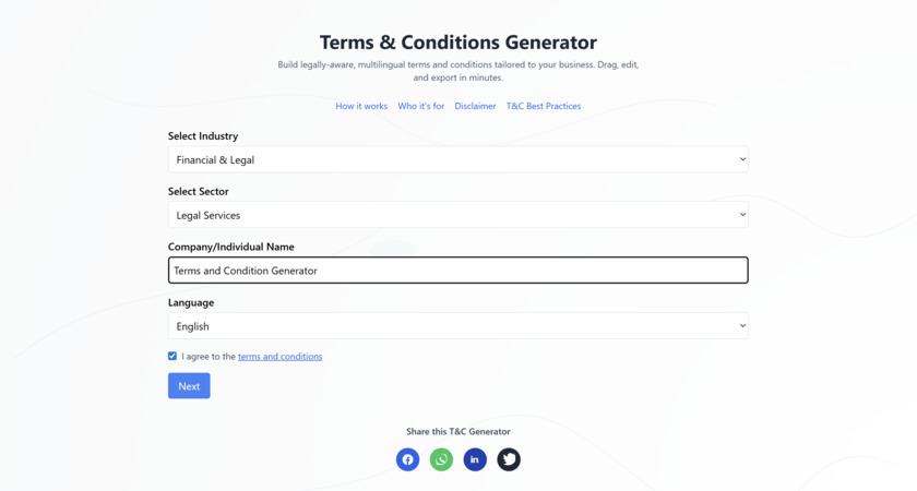 AchieversDeskPro TnC Generator Landing Page