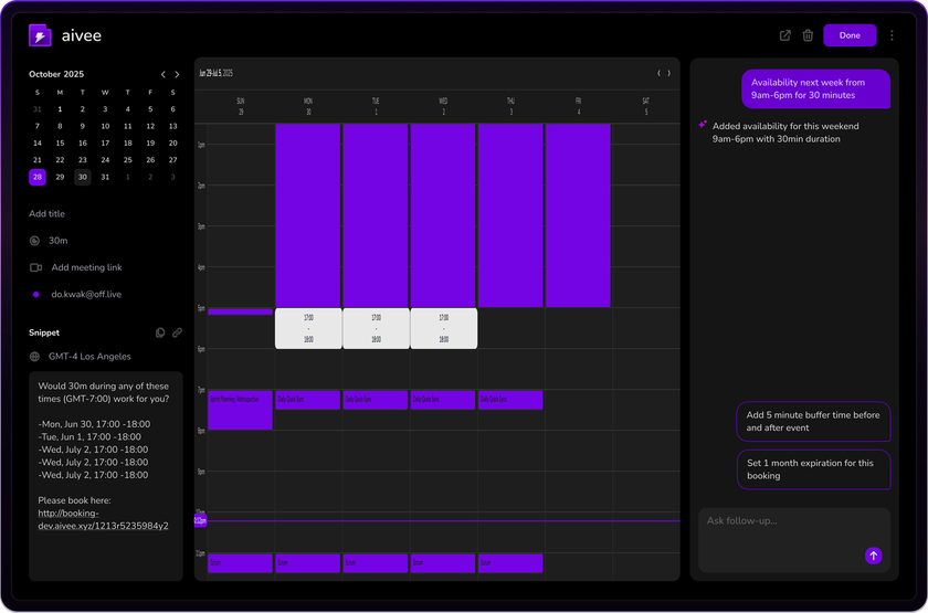 Aivee Booking Landing Page