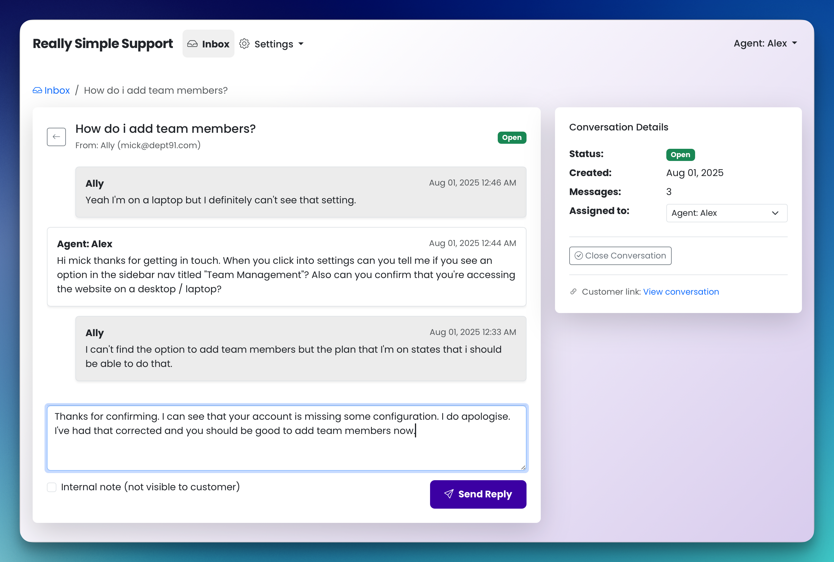 Really Simple Support Team View
