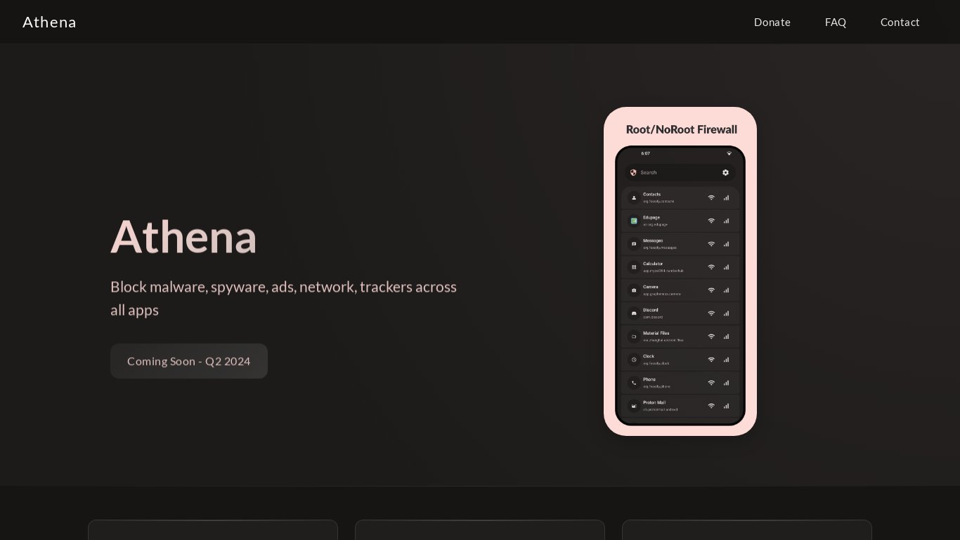 Athena - Firewall & Adblocker Landing page
