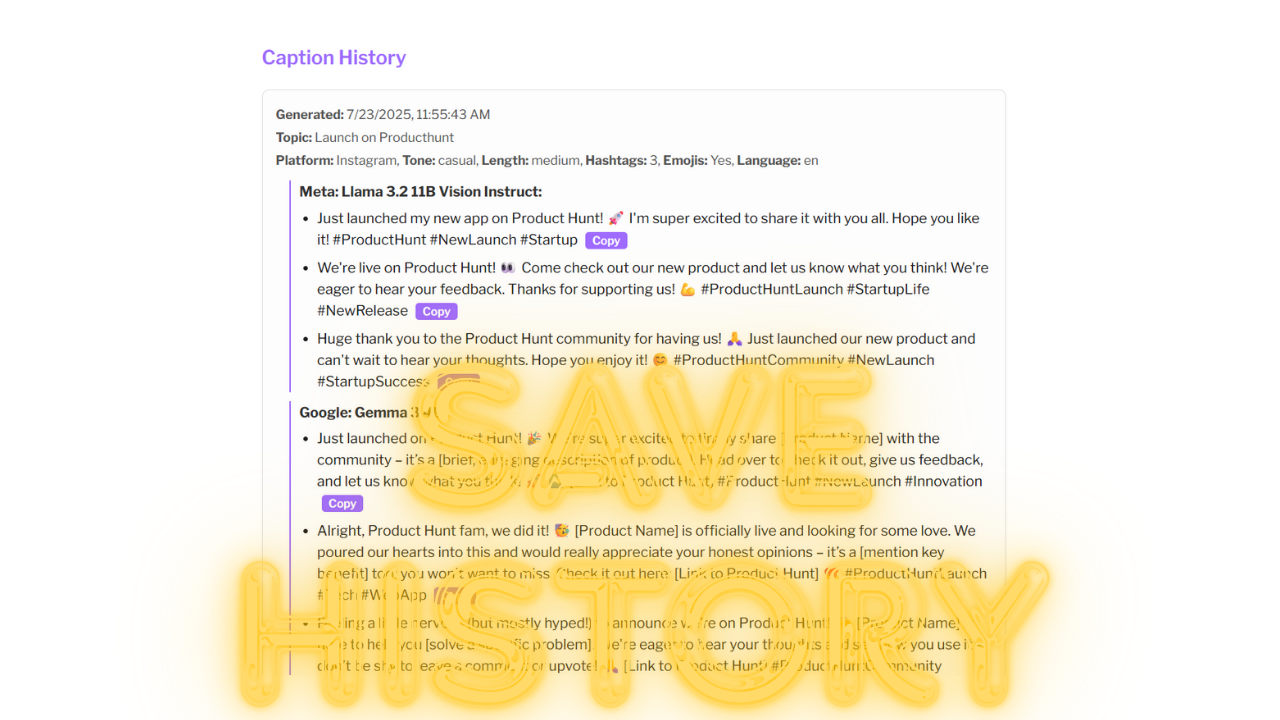 Captionation Caption History