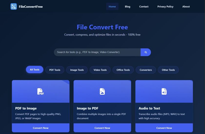 FileConvertFree Landing Page