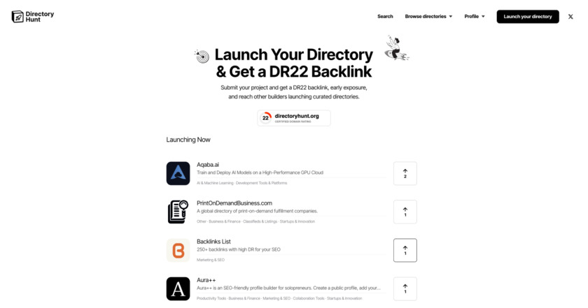 Directoryhunt.org Landing Page