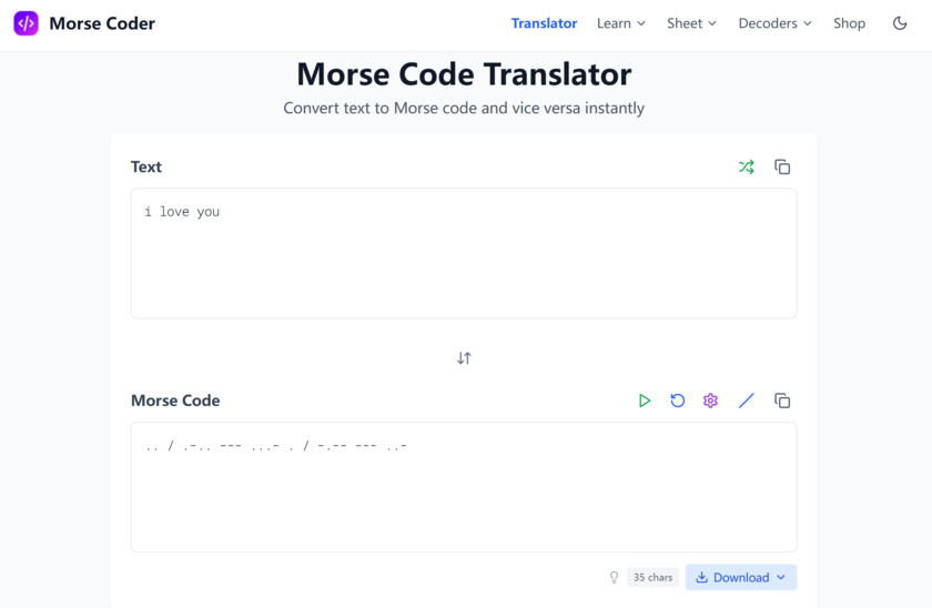 Morse Coder Landing Page