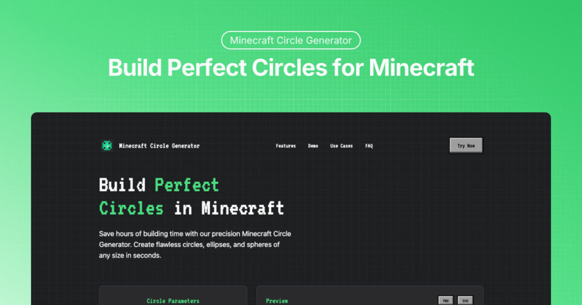 MinecraftCircleGenerator.io Landing Page