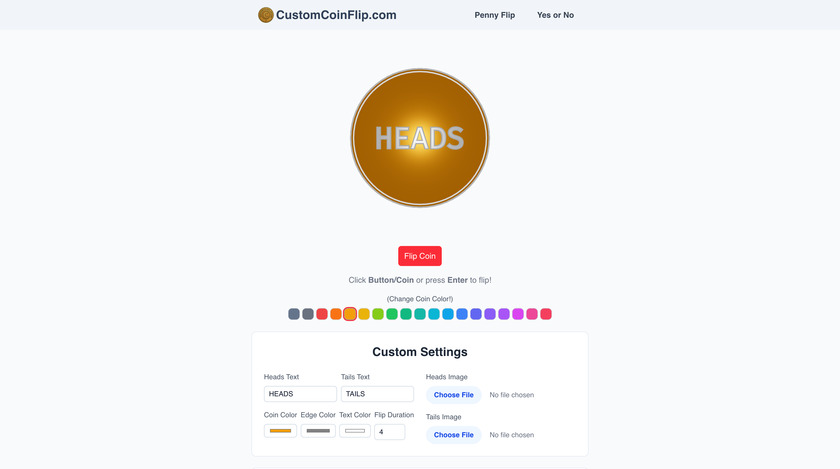 Custom Coin Flip Landing Page