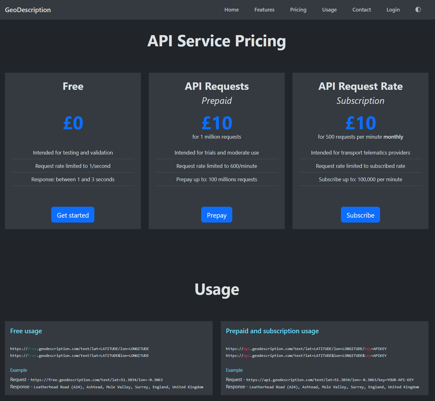 Geo Description Pricing and usage