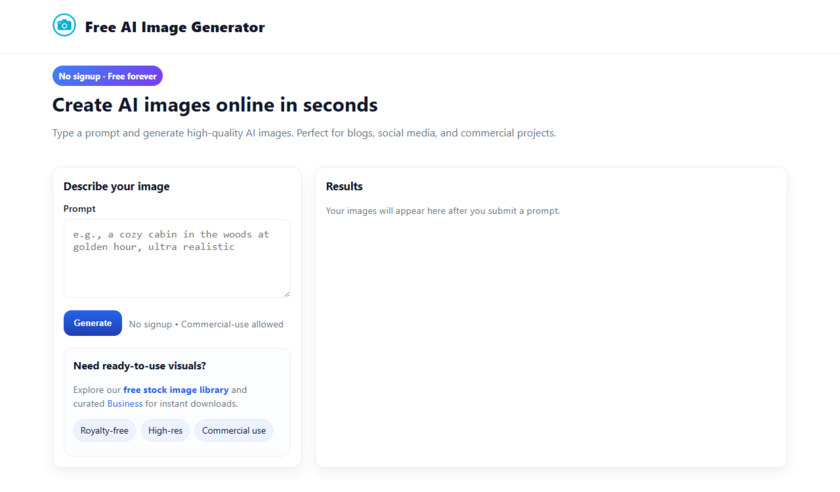 Free AI Image Generator - photostockeditor Landing Page